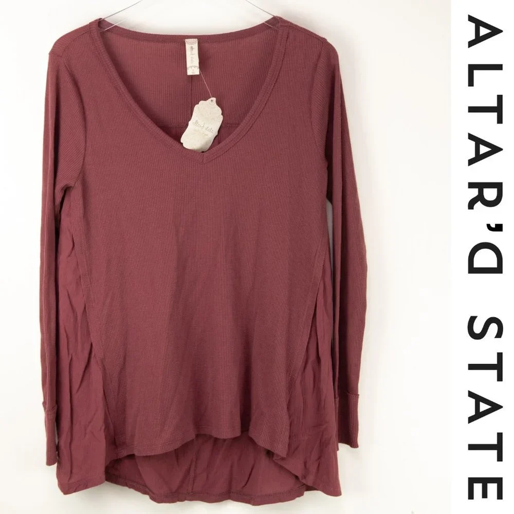 Altar'd State Shirt Thermal Shirt Top Long Sleeve Wine Burgandy Size Small New